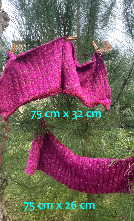 Manchons ou col. Fuchsia. Laine mélangée lurex, bandes tricotées