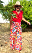 Pantalon Le Prince Consort imprimé Rosebud rouge, long large, hippy
