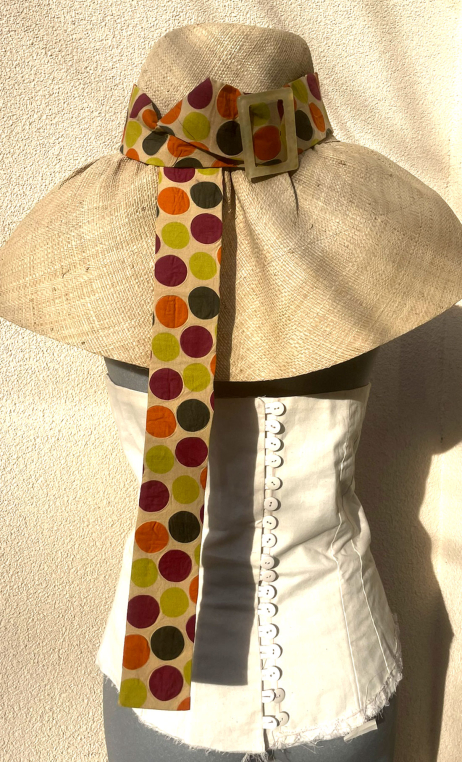 Ceinture Guinguette. Coton imprimé pastilles vert anis prune