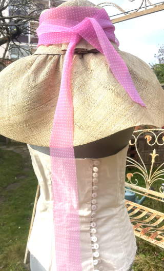  Ruban soie rose à pois, vendu au mètre