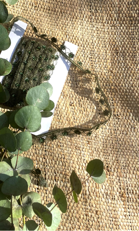 Galon tulle perlé. Vert Eucalyptus, accessoires textile 
