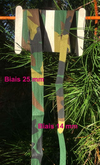 Biais army, imprimé camouflage, mercerie