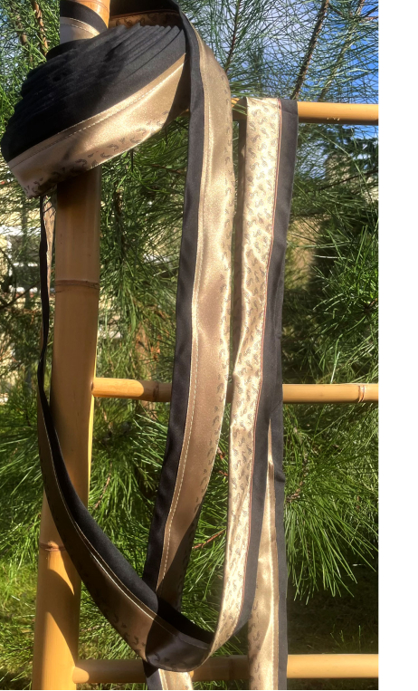 Garniture ceinture pantalon, double ruban biais satin beige noir