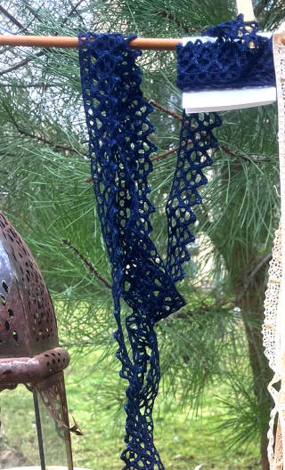 Bordure dentelle crochet bleu indigo, coton, mercerie