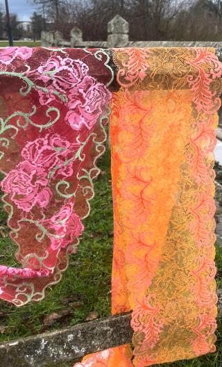 Bande dentelle Abricot et piment, mercerie, largeur 19 cm 