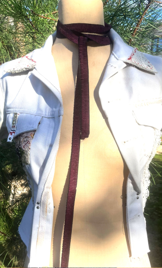 Galon gaufré aubergine, élastiqué, mercerie