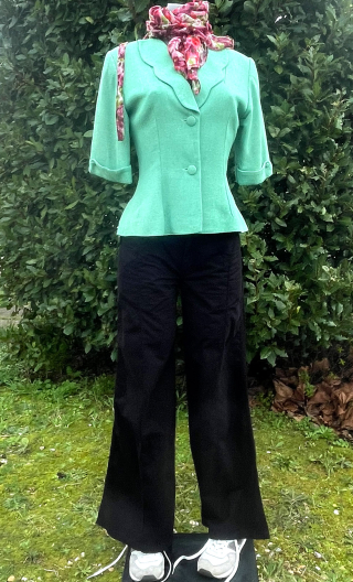  Veste tailleur vert. Lin viscose doublé, Fabrication française