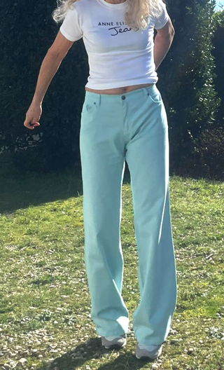 Pantalon Saxo. Azur. Taille 40. Jean 5-poches, coton stretch, droit