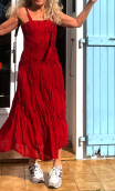 Robe longue Soleil couchant. Atlantide rouge. Tissu mémoire de forme