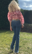 Pantalon denim. Fleur brodée. Vintage. Stretch. Taille 36