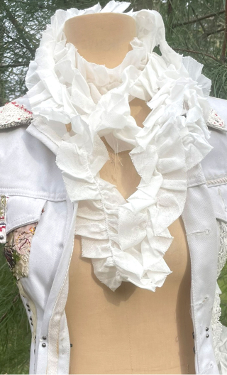 Gaze coton blanc froncée