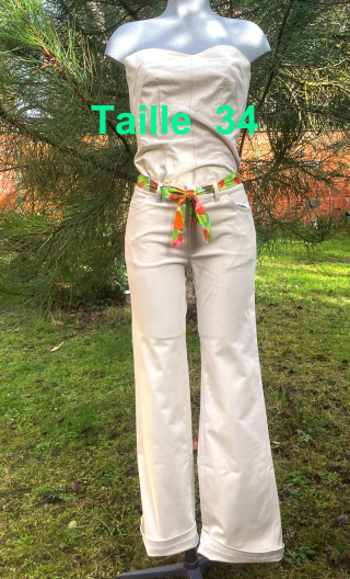 Pantalon Saxo. Mastic Camouflage. Jean 5-poches, coton stretch, droit