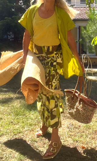 Jupe longue imprimé anis. Taille 36. Coton stretch. Pièce unique