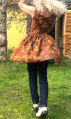 Robe La Promesse. Ethnique marron. Coton imprimé, jupon tutu
