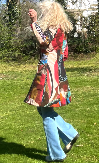 Manteau Natacha. Grand Empire. Velours imprimé coton stretch,