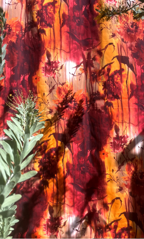 Coupon. Soleil couchant flamboyant. Textile, couture