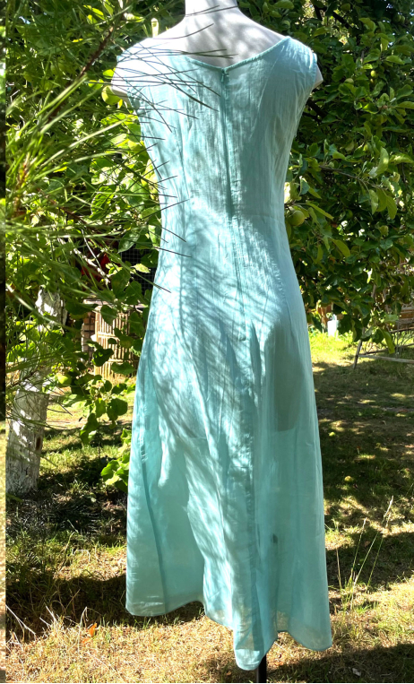 Robe longue La Bambouseraie. Voile ciel, coton transparent