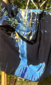 Coupon. Painting ball bleu or. Tissu velours stretch Imprimé, couture
