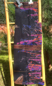 Coupon. Painting ball prune orange. Tissu stretch Imprimé, couture