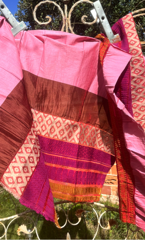 Coupon. Goa le duo rose et marron. Tissu, couture