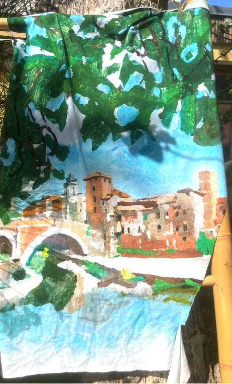 Coupon. Jersey La Garonne. Tissu imprimé, mercerie