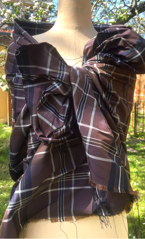 Coupon. Taffetas carreaux marron. Polyester. Tissu couture