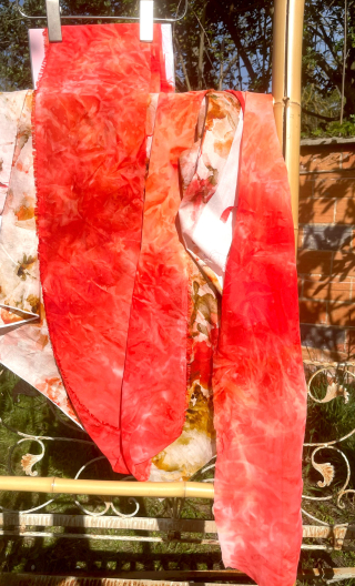 Bande voile tie and dye corail. Polyester imprimé, mercerie