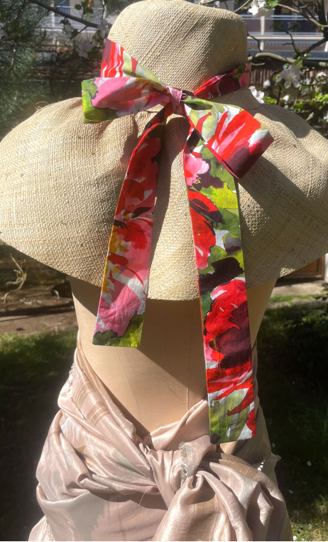 Ceinture tissu coton imprimé. Pivoines rouge