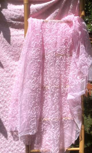 Coupon. Dentelle et rubans rose