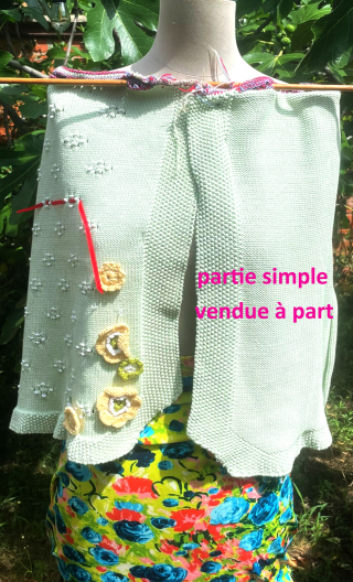 Panneau pull vert tendre décorations fleurs - 3