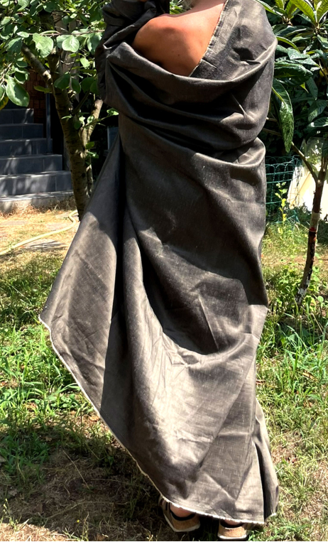 Coupon. Shantung lin et soie marron taupe - 1
