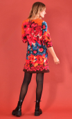 Robe Jess  imprimée Diabolique, stretch, jupon trapèze, au-dessus du genou, manche ¾.