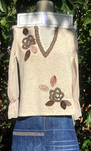 Pull laine fleurs et prince de galles. Maquette - 1